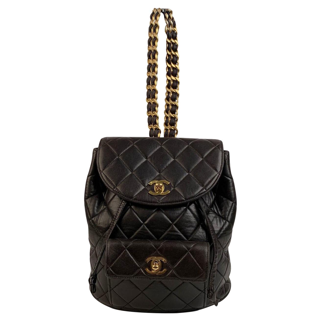 Chanel Vintage Black Quilted Leather Small Backpack Shoulder Bag For