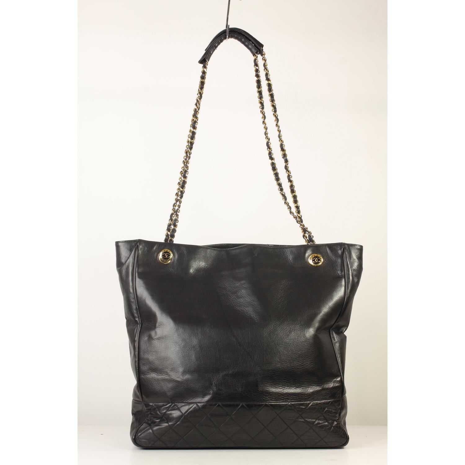Women's Chanel Vintage Black Quilted Leather Tote Shopping Bag