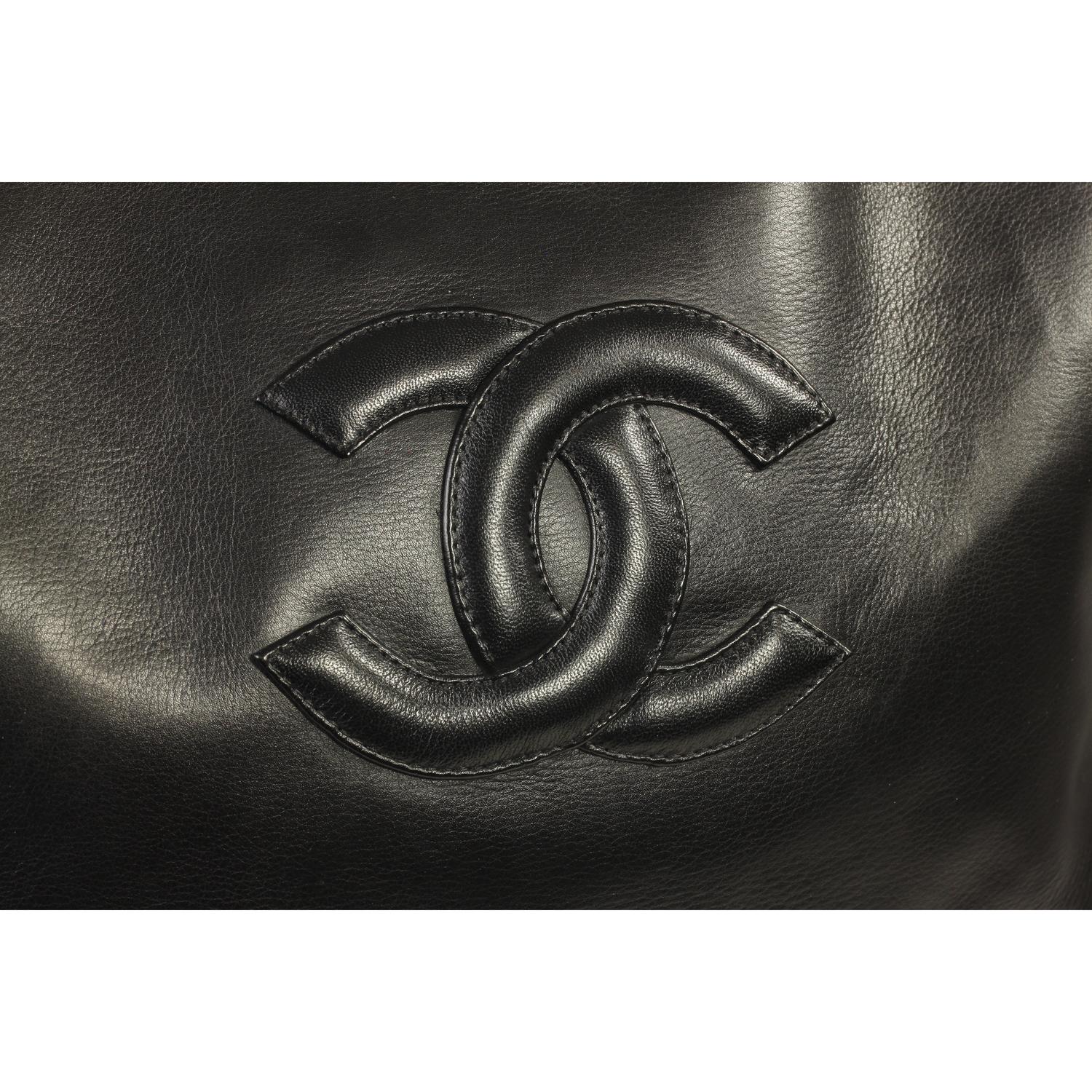 Chanel Vintage Black Quilted Leather Tote Shopping Bag 1