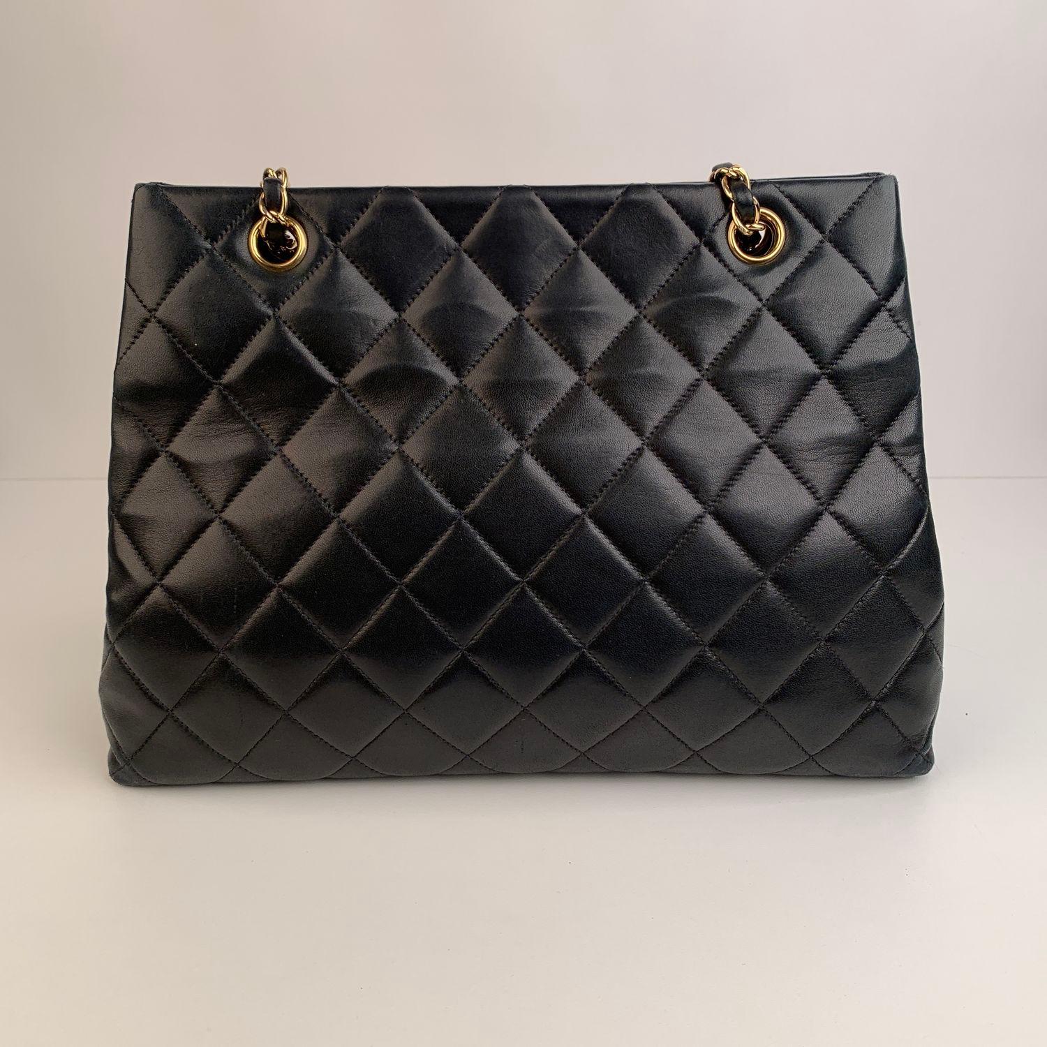 Chanel Vintage Black Quilted Leather Tote Shoulder Bag 7