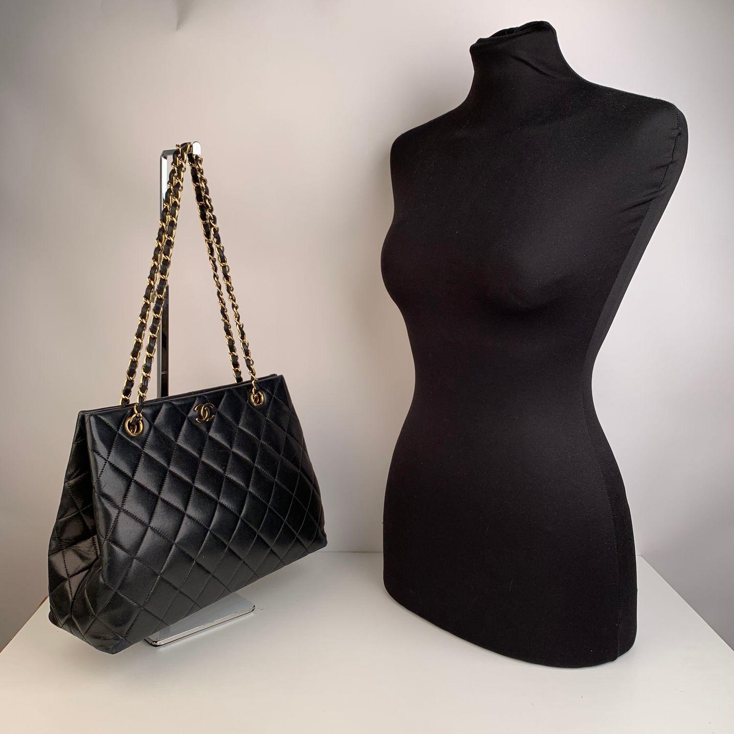 Women's Chanel Vintage Black Quilted Leather Tote Shoulder Bag