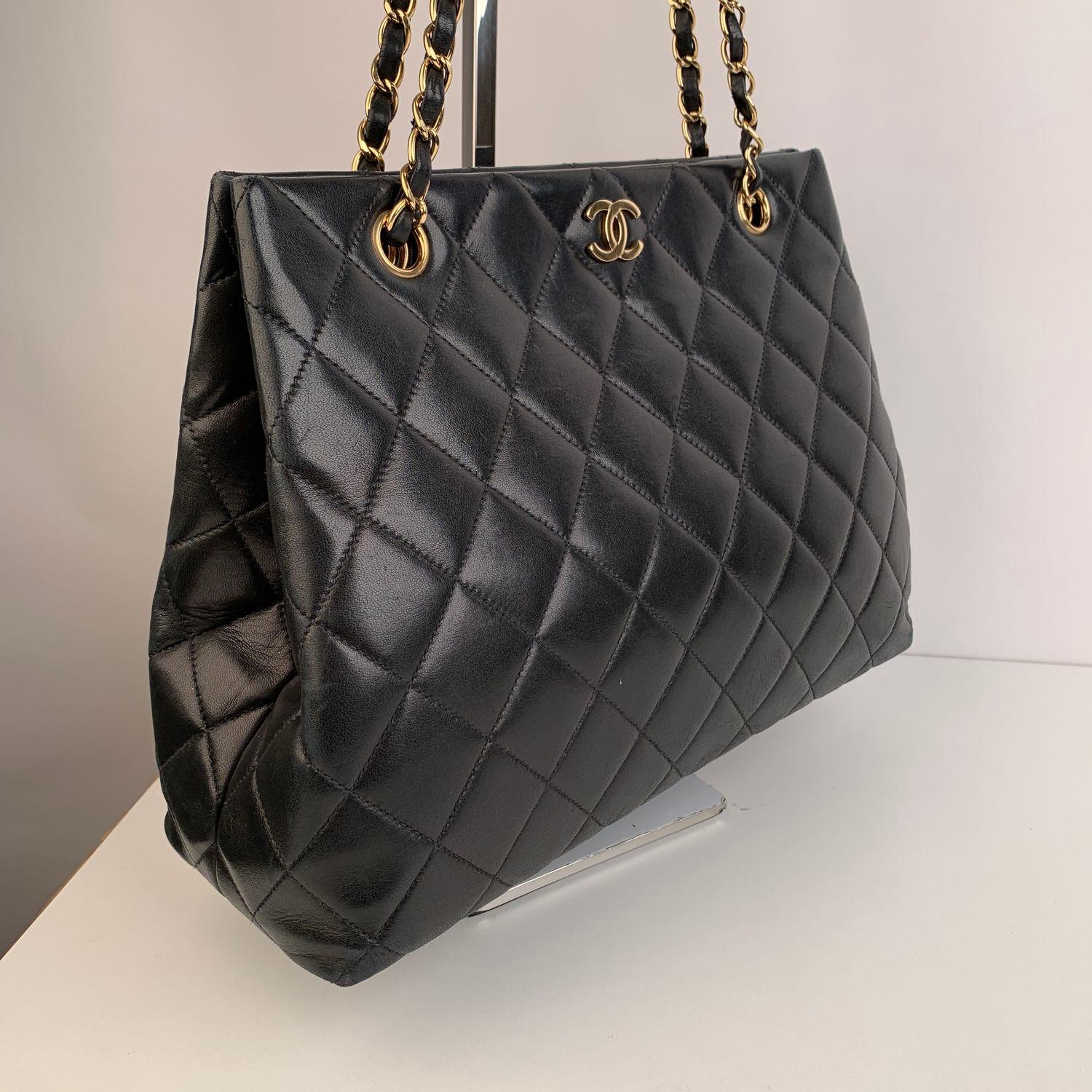 Chanel Vintage Black Quilted Leather Tote Shoulder Bag 1