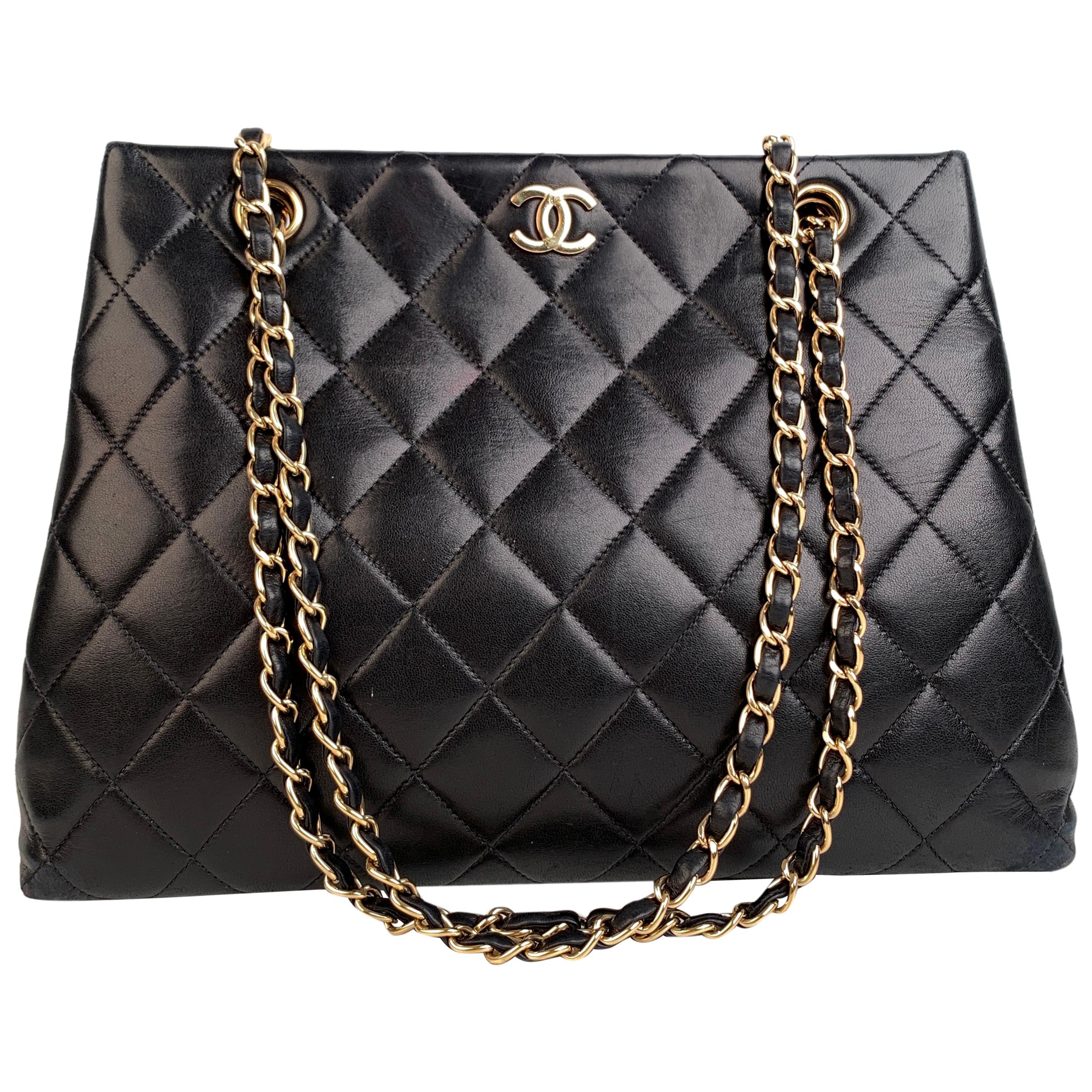 Chanel Vintage Black Quilted Leather Tote Shoulder Bag