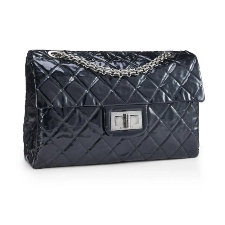Pre-Loved Chanel Tramezzo Jumbo Flap Shoulder Bag in Blue Calfskin SHW
