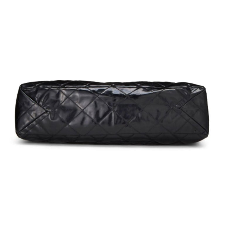 Chanel Vintage Black Quilted Patent Leather Reissue Flap Bag XL ...