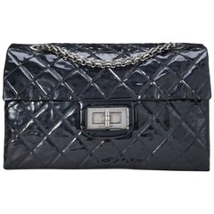 Chanel Vintage Black Quilted Patent Leather Reissue Flap Bag XL Borsa a tracolla