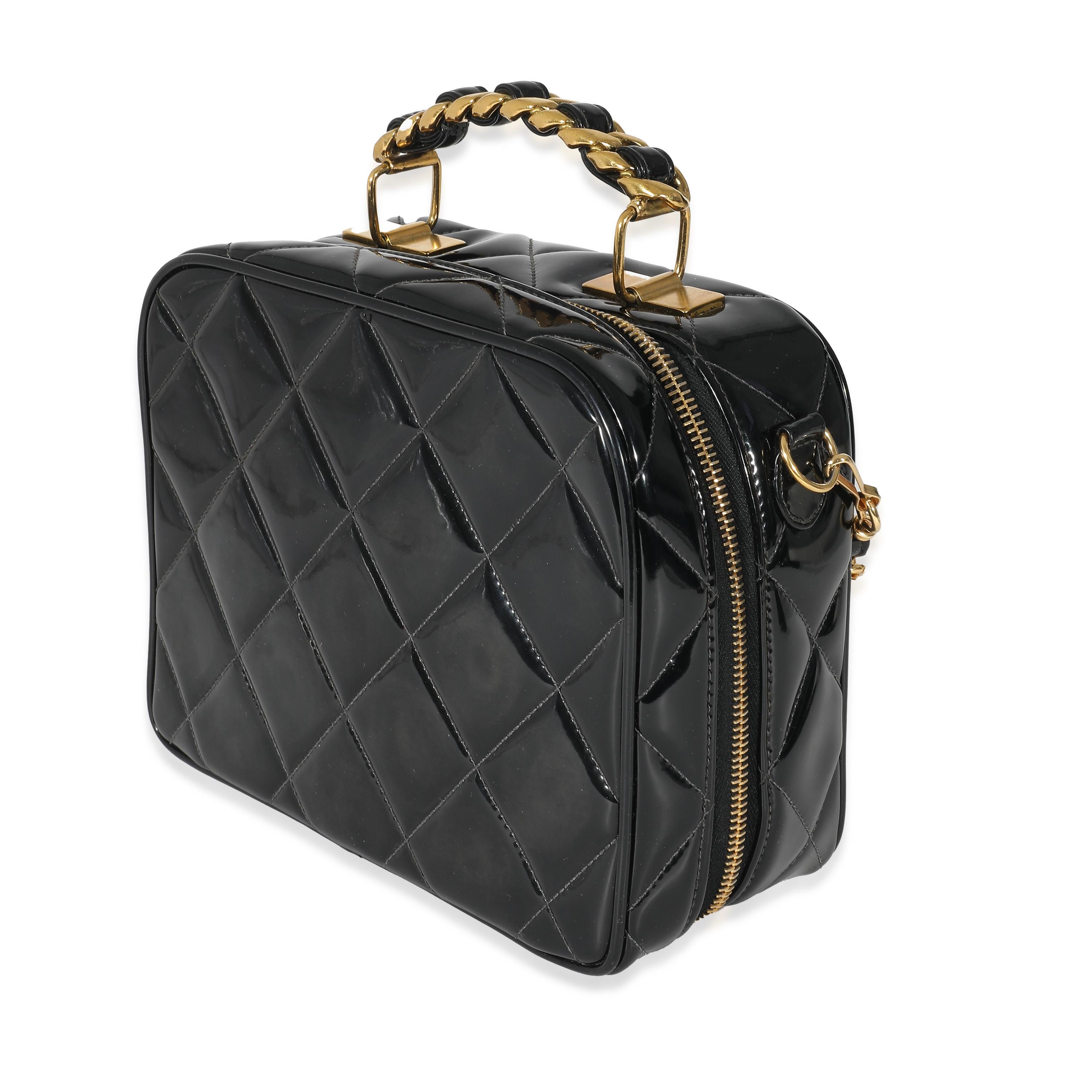 Chanel Vintage Black Quilted Patent Lunch Box Bag In Excellent Condition For Sale In New York, NY
