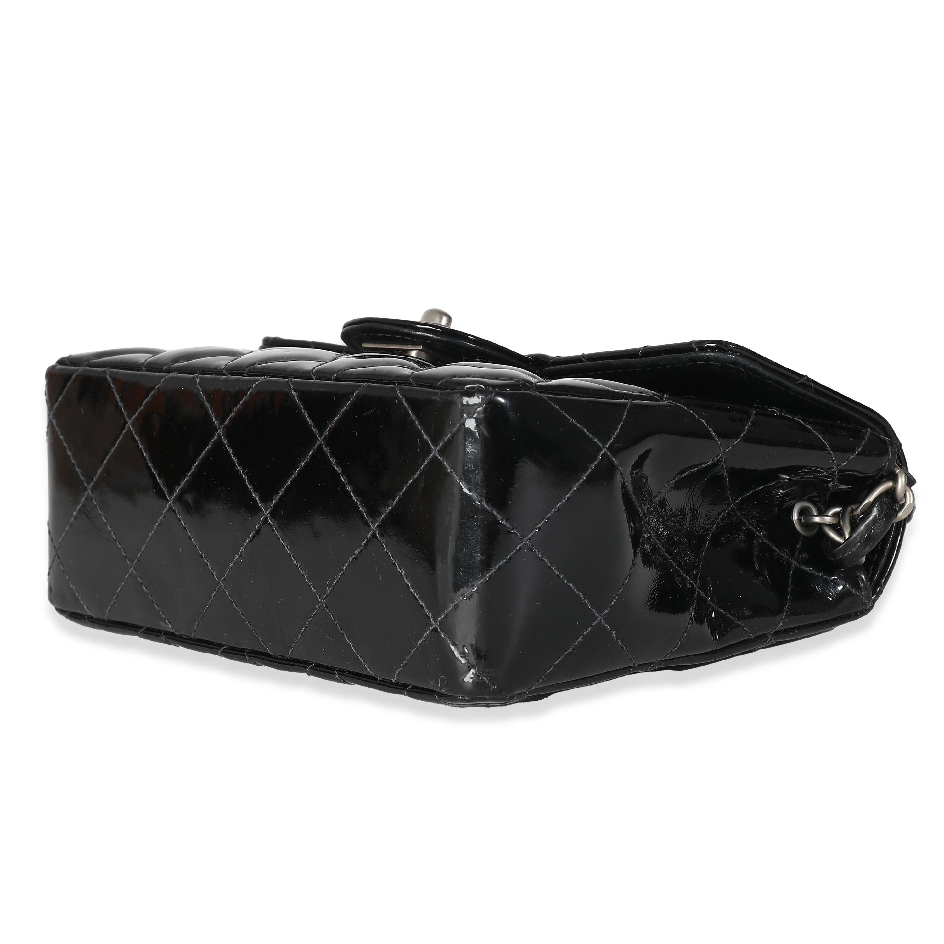 Chanel Vintage Black Quilted Patent Mini Square Flap Bag For Sale 1