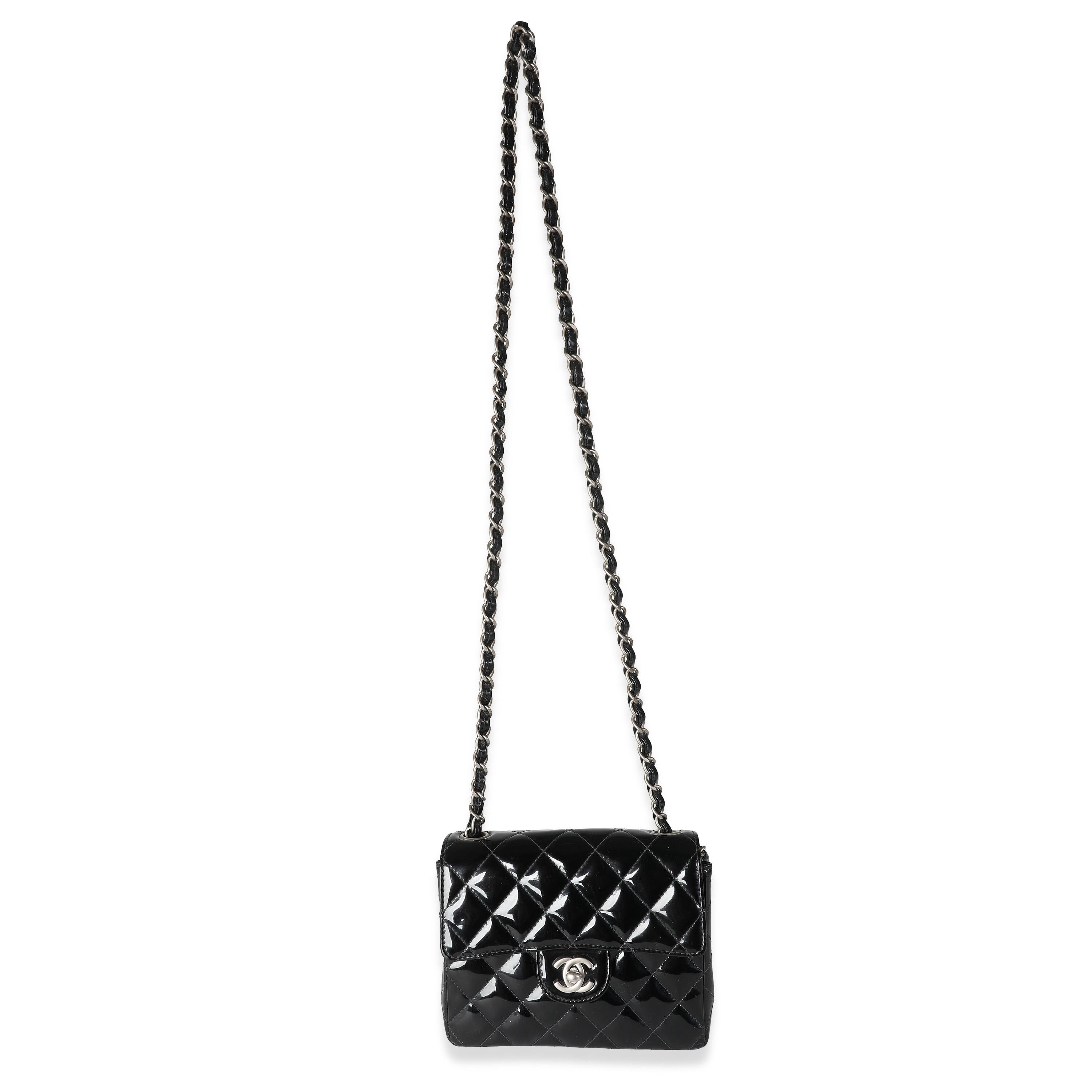 Chanel Vintage Black Quilted Patent Mini Square Flap Bag For Sale 2