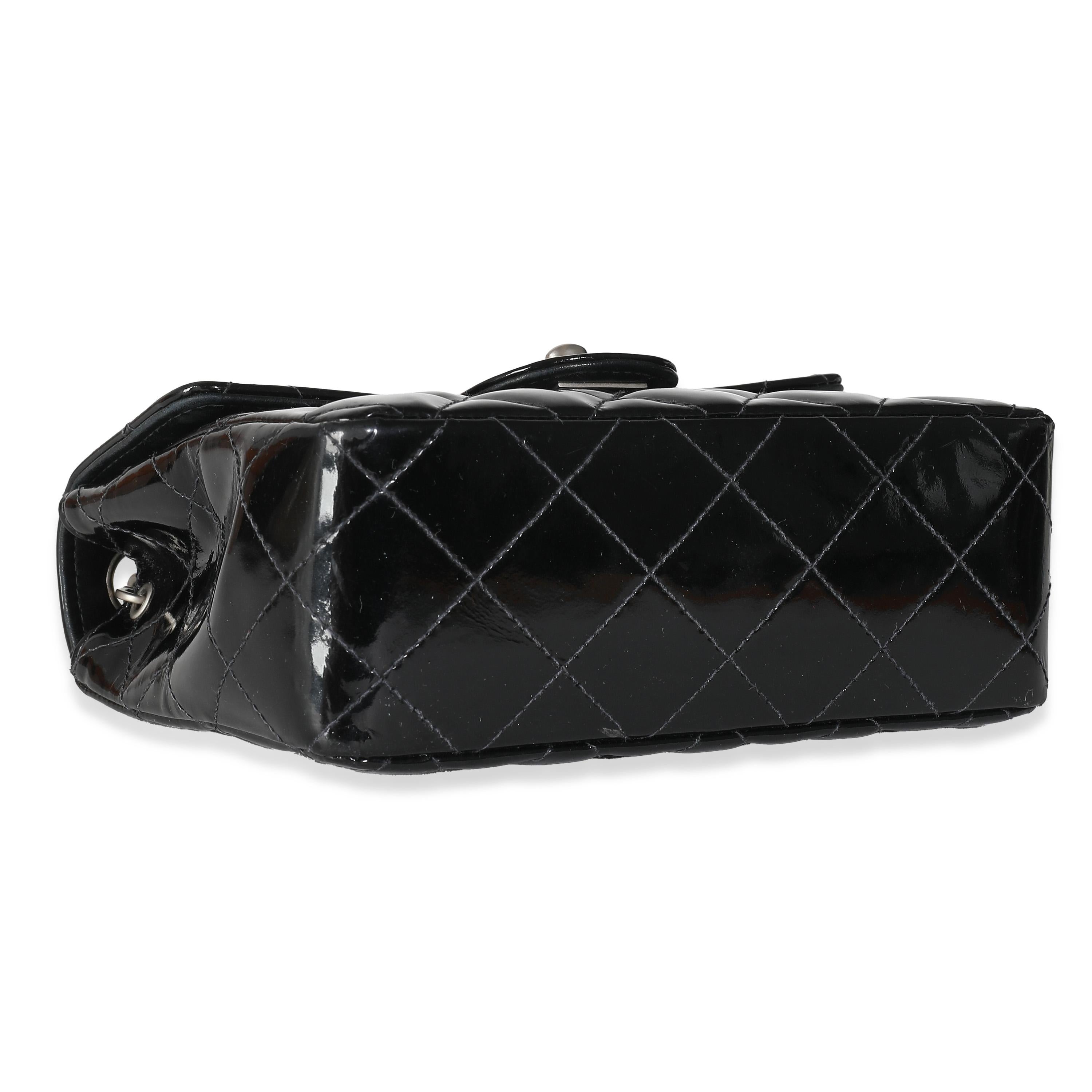 Chanel Vintage Black Quilted Patent Mini Square Flap Bag For Sale 3