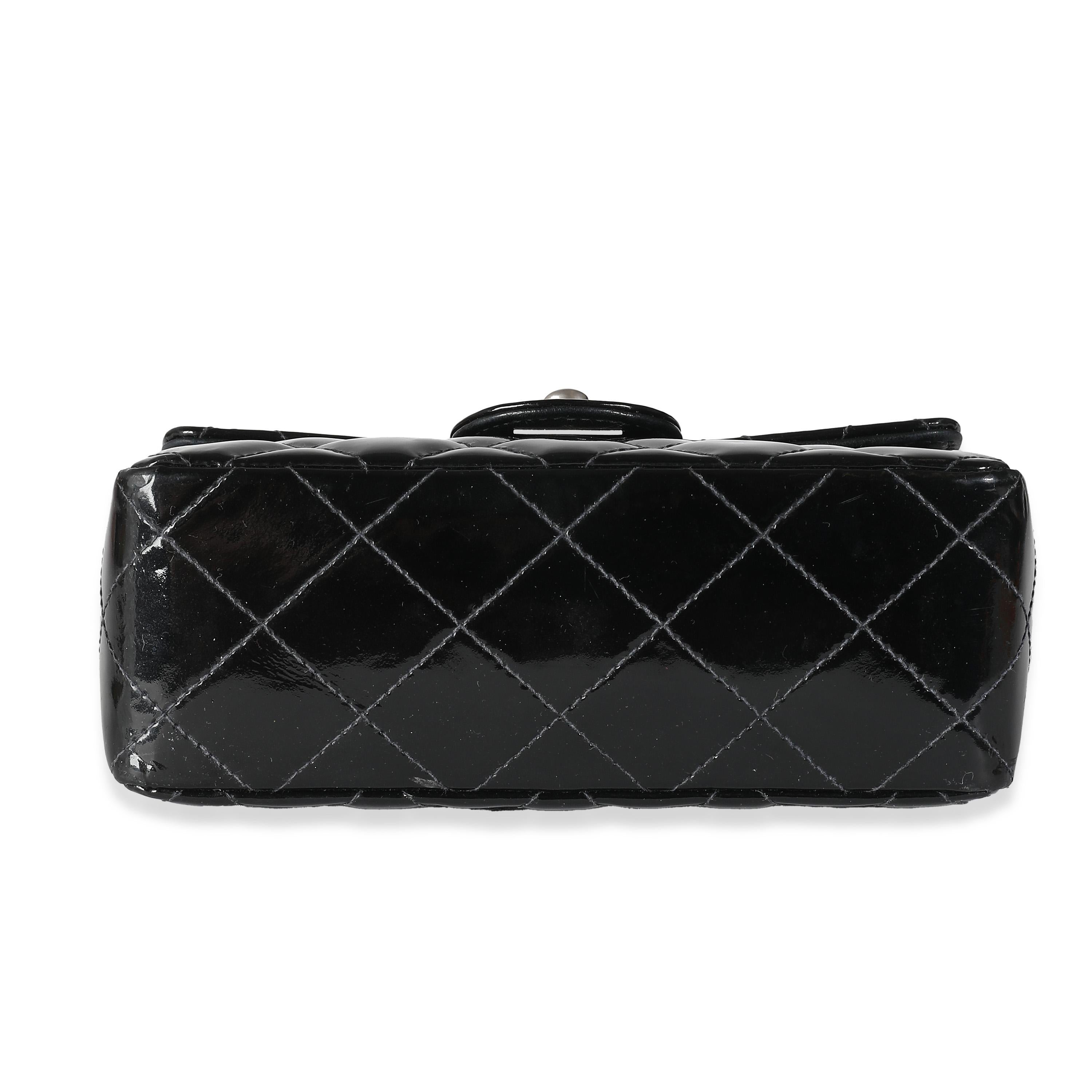 Chanel Vintage Black Quilted Patent Mini Square Flap Bag For Sale 4