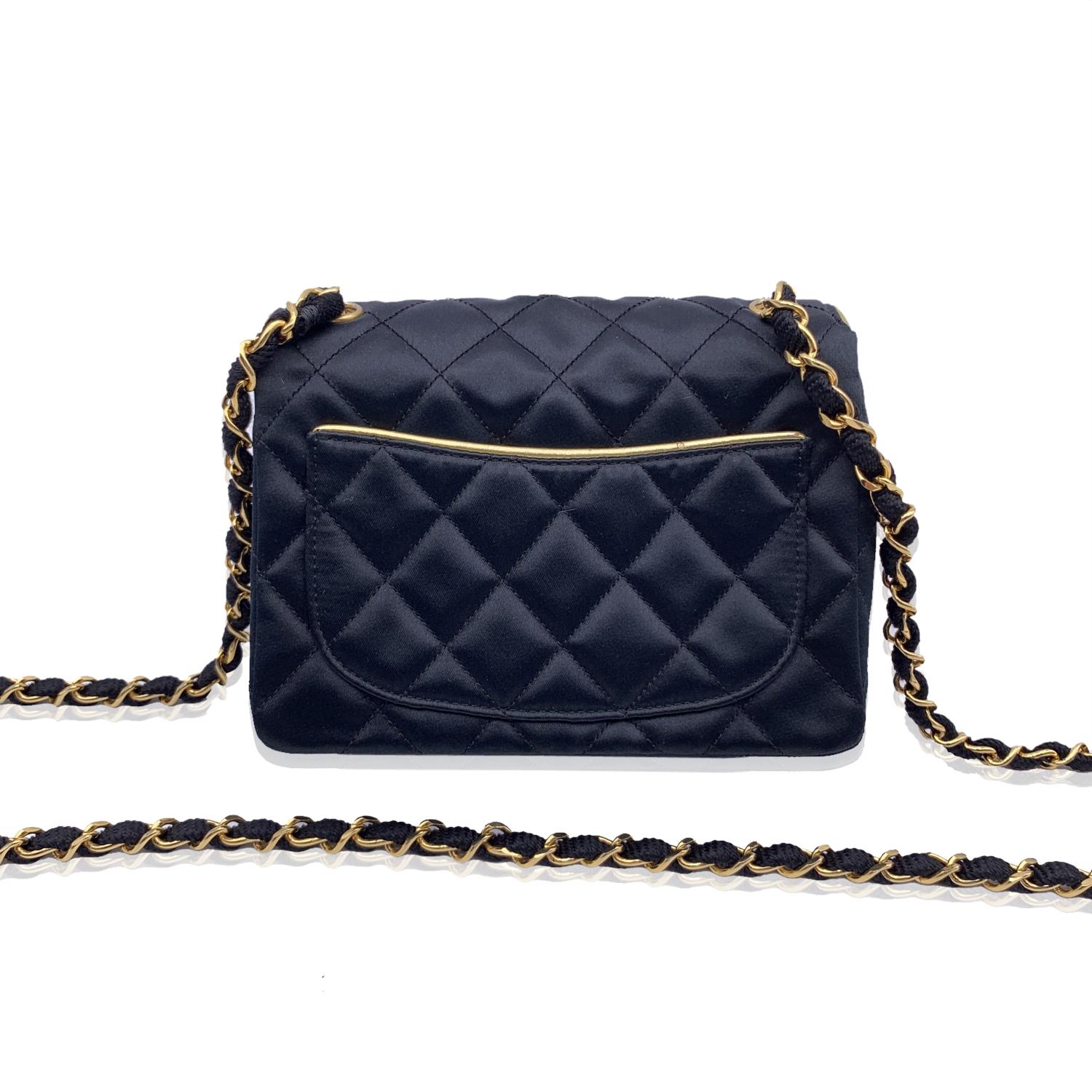 Chanel Vintage Black Quilted Satin Evening Shoulder Bag In Excellent Condition In Rome, Rome