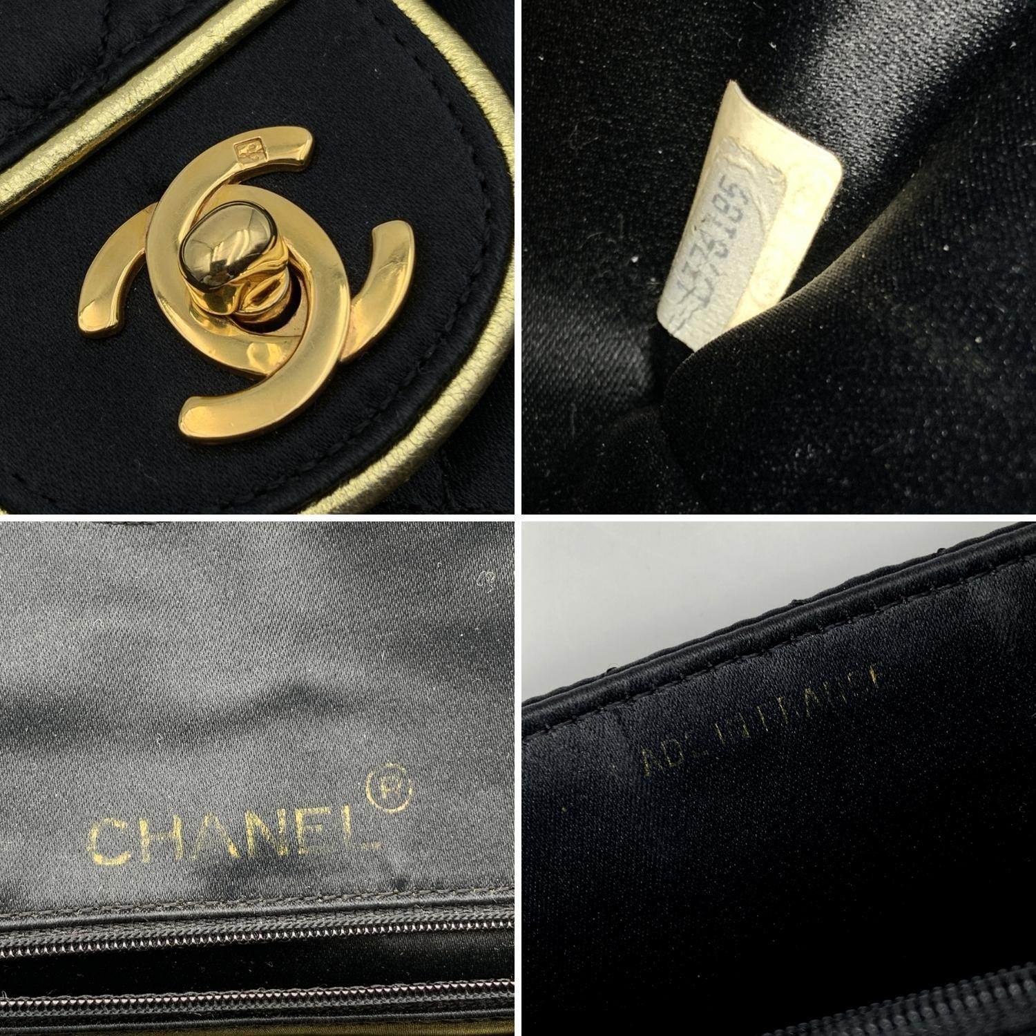 Women's Chanel Vintage Black Quilted Satin Evening Shoulder Bag