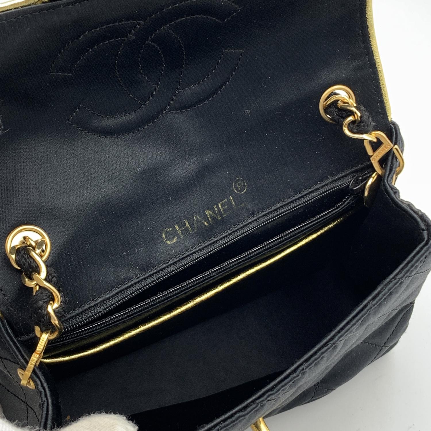 Chanel Vintage Black Quilted Satin Evening Shoulder Bag 1