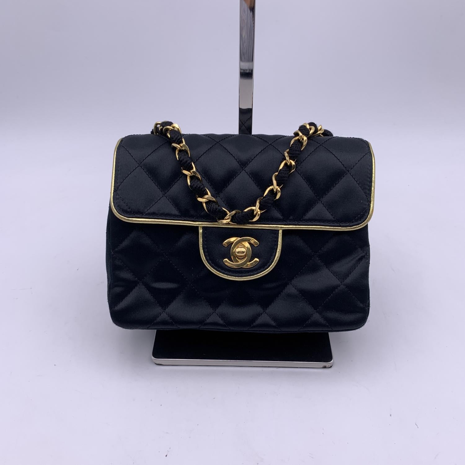 Chanel Vintage Black Quilted Satin Evening Shoulder Bag 2