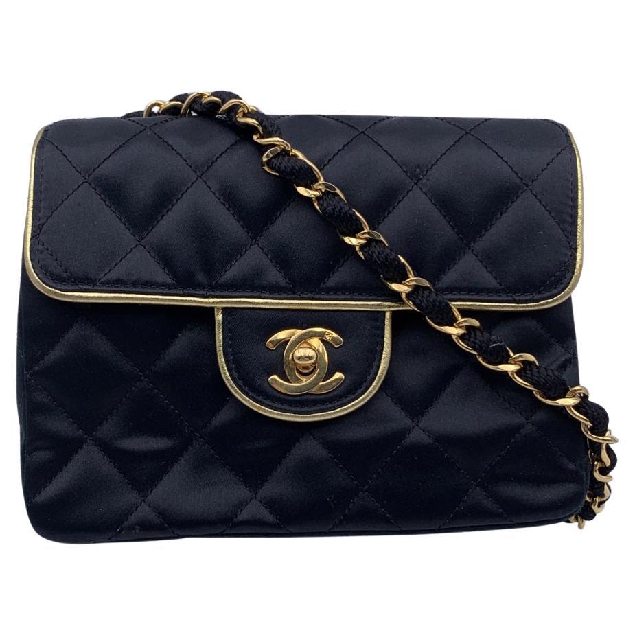 Chanel Vintage Black Quilted Satin Evening Shoulder Bag