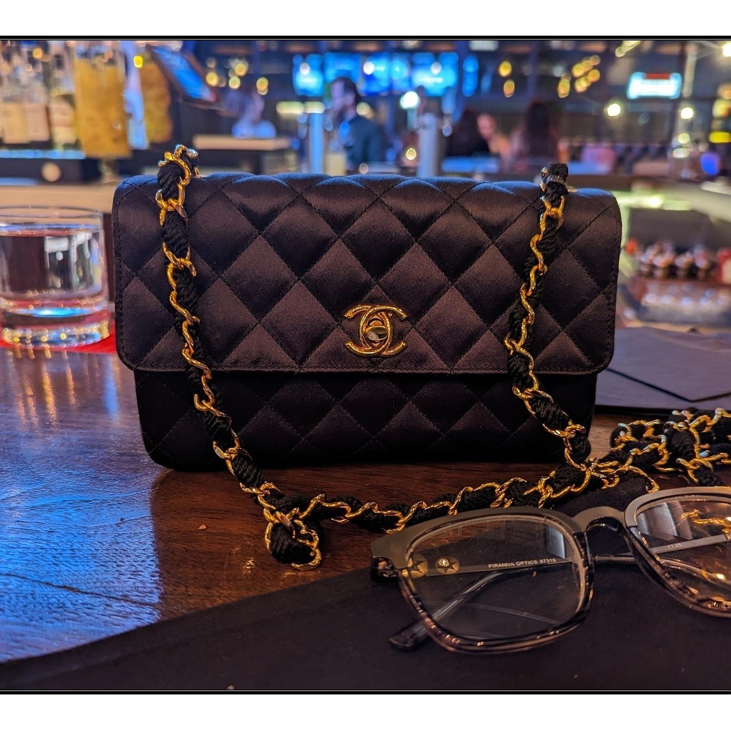 Chanel Vintage Black Quilted Satin Mini Flap Bag 6