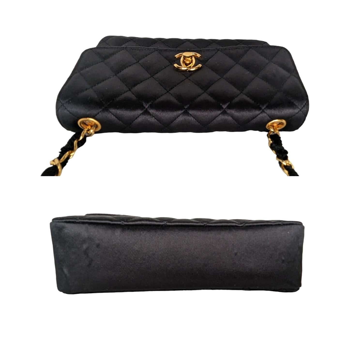 Chanel Vintage Black Quilted Satin Mini Flap Bag 1