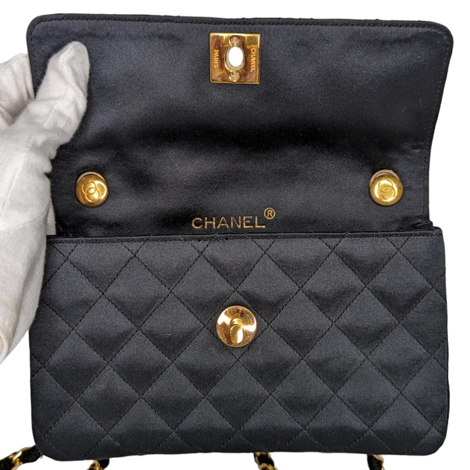 Chanel Vintage Black Quilted Satin Mini Flap Bag 2