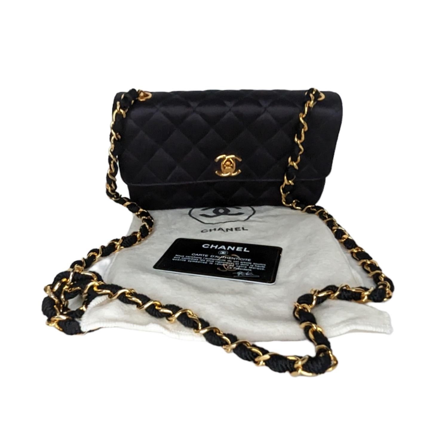 Chanel Vintage Black Quilted Satin Mini Flap Bag 5