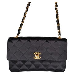 Chanel Vintage Black Quilted Satin Mini Flap Bag