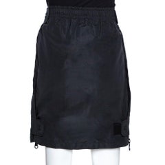 Chanel Vintage Black Quilted Silk Velcro Detail Skirt S