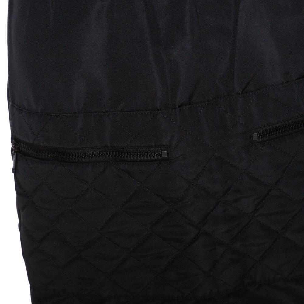 Women's Chanel Vintage Black Quilted Silk Velcro Detail Skirt S