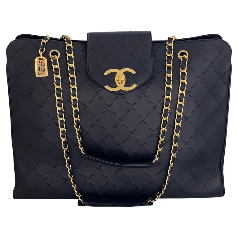 Chanel Vintage Black Quilted Supermodel XL Weekender Tote Bag 24k