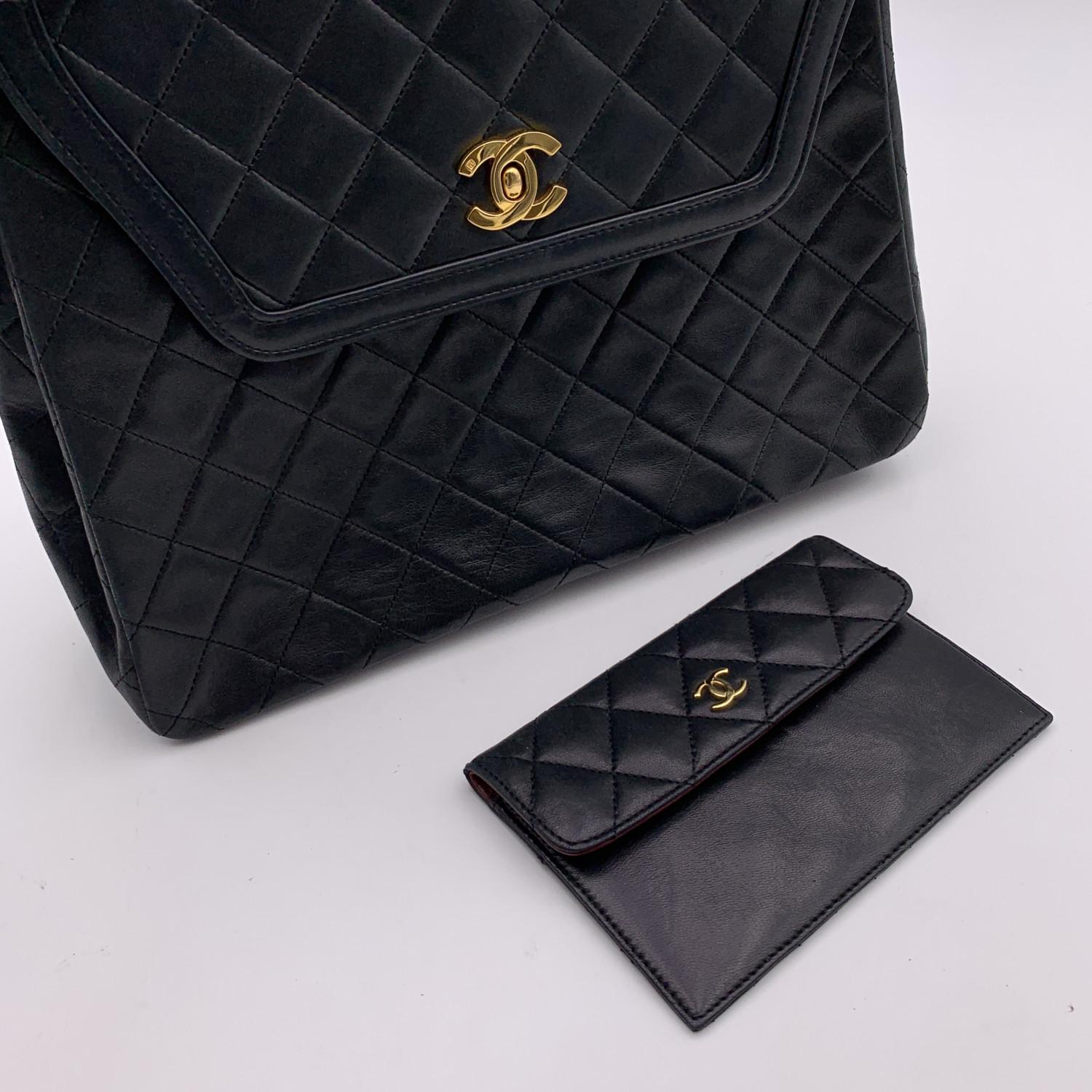 Chanel Vintage Black Quilted Trapeze Flap Shoulder Bag with Wallet 6