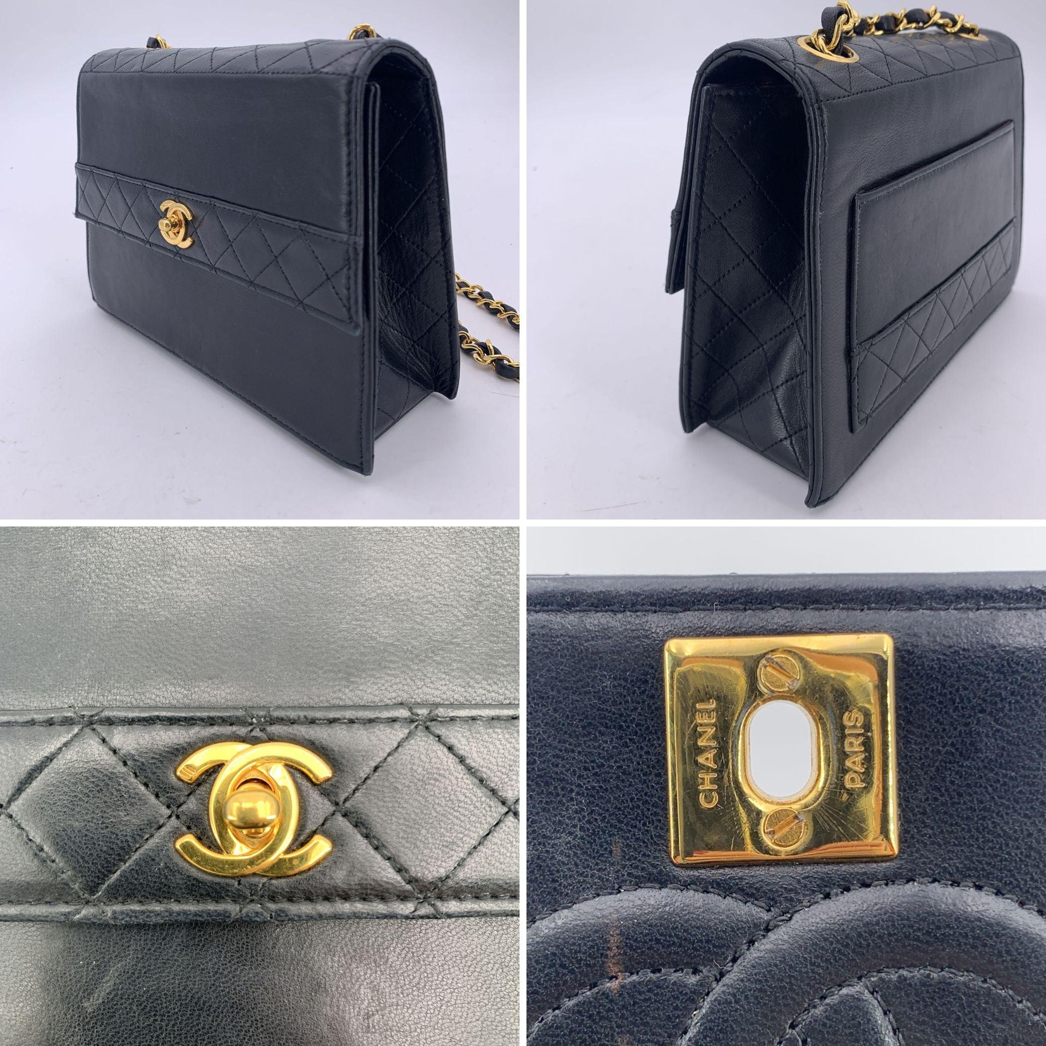 Chanel Vintage Black Quilted Trim Leather Trapeze Crossbody Bag For Sale 2