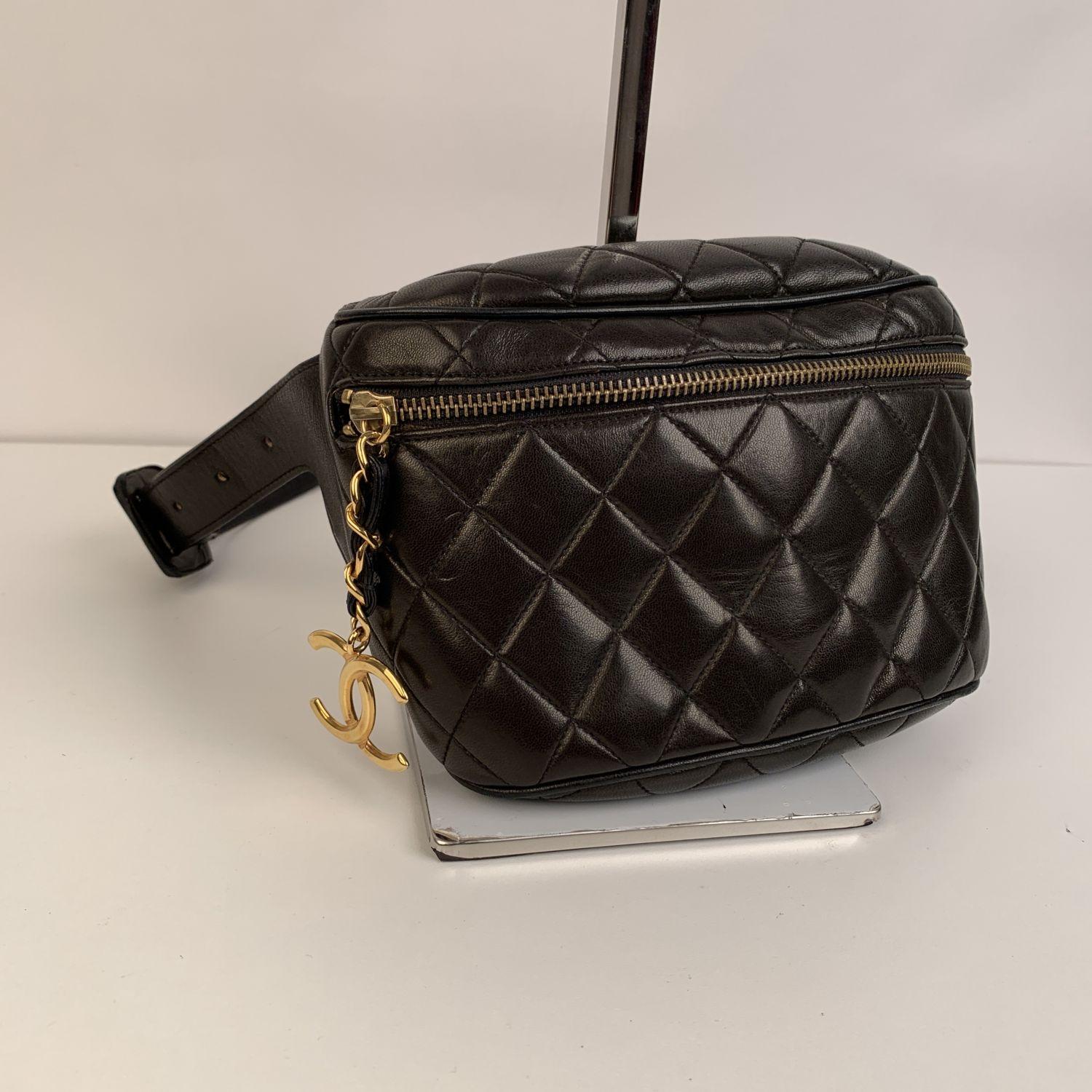This bag will come with a Certificate of Authenticity provided by Entrupy, at no further cost.

- Chanel black quilted leather bum bag
- Period/Era: pre-1986
- Adjustable belt
- Front zip closure with gold metal CC - CHANEL logo zipper pull
- Black