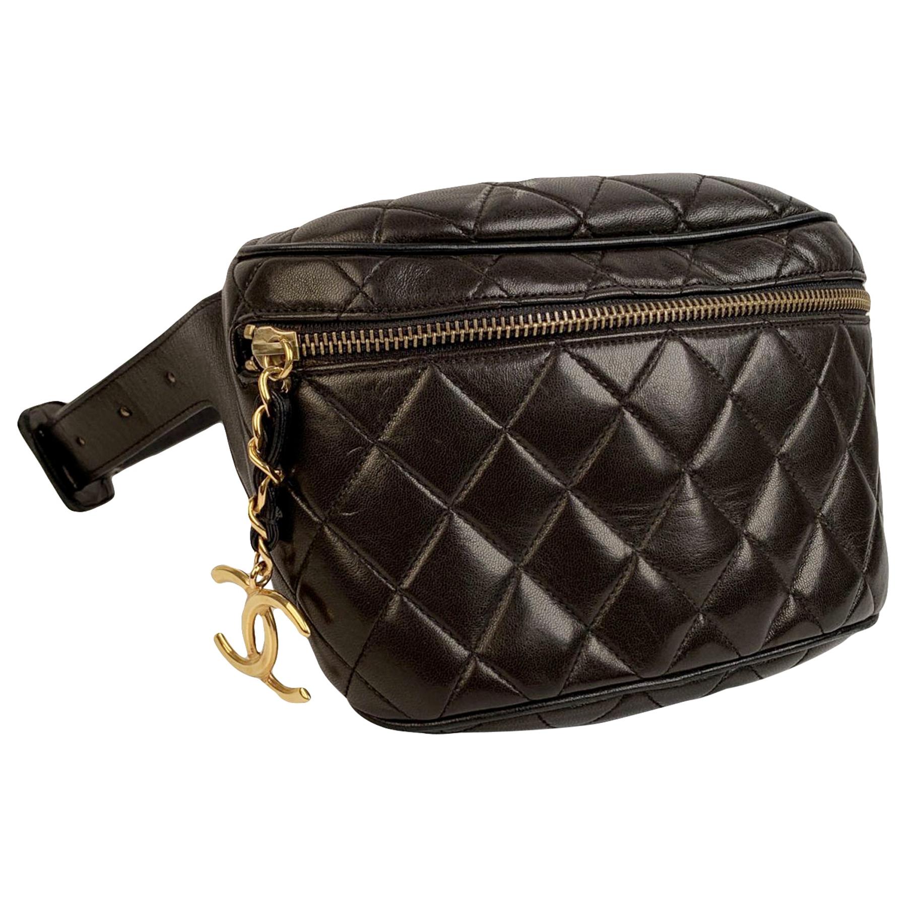 Chanel Vintage Black Quilted Waist Bum Bag Pouch