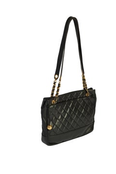 Chanel Vintage Black Quilted Zipper Tote