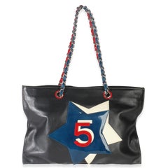 Chanel Vintage Black Red Lambskin No. 5 Star Chain Tote Bag