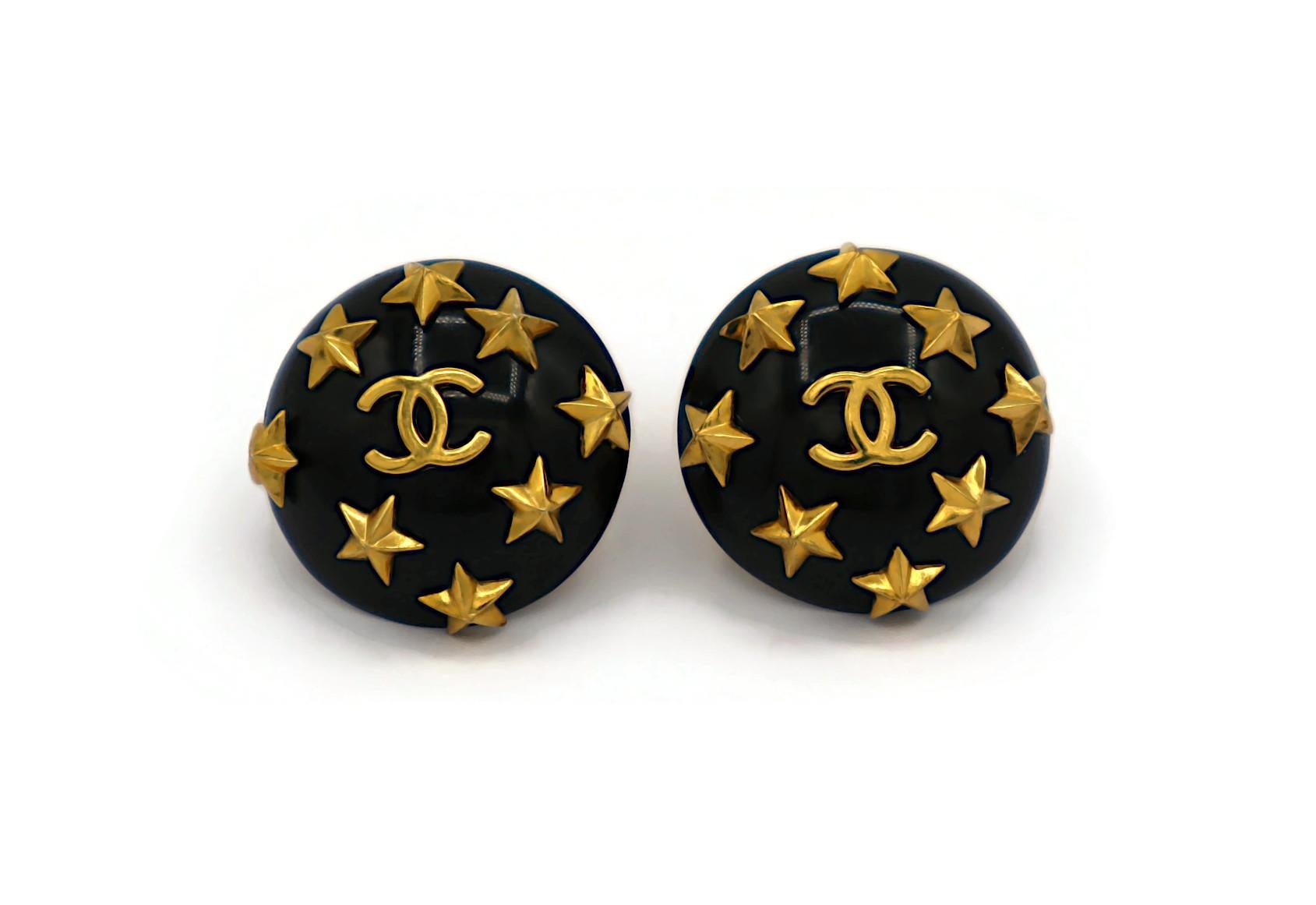 Women's CHANEL Vintage Black Resin Celestial Clip-On Earrings, 1995 For Sale