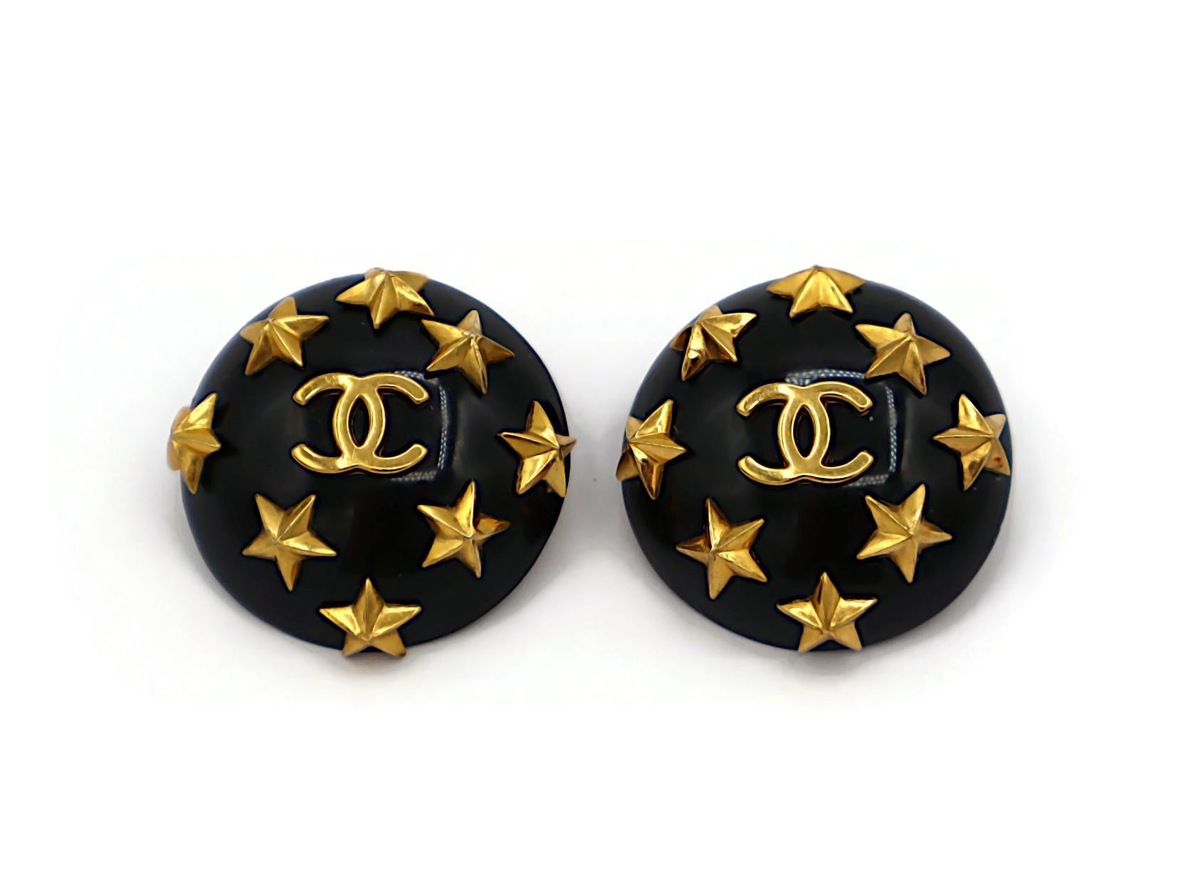 CHANEL Vintage Black Resin Celestial Clip-On Earrings, 1995 For Sale 2