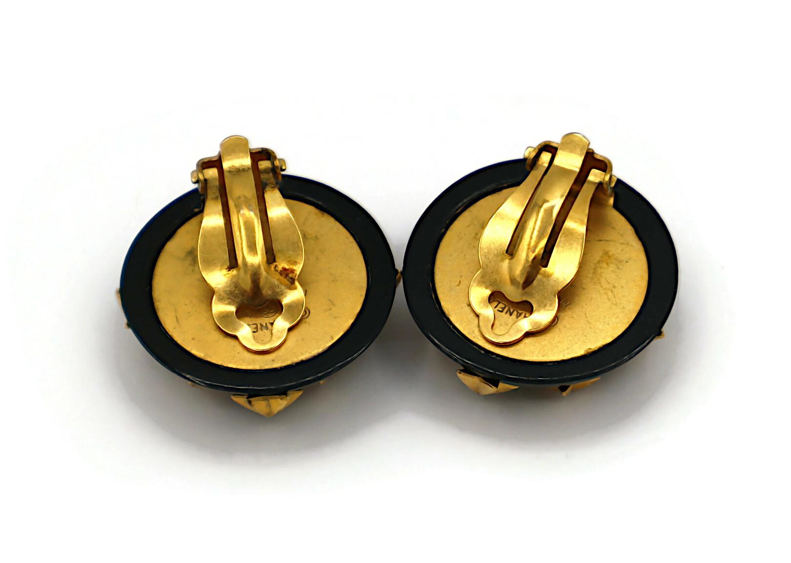 CHANEL Vintage Black Resin Celestial Clip-On Earrings, 1995 For Sale 3