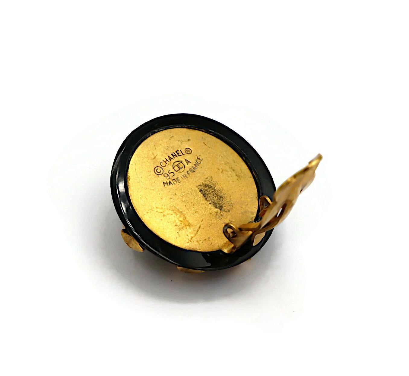 CHANEL Vintage Black Resin Celestial Clip-On Earrings, 1995 For Sale 4