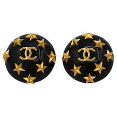 CHANEL Vintage Black Resin Celestial Clip-On Earrings, 1995