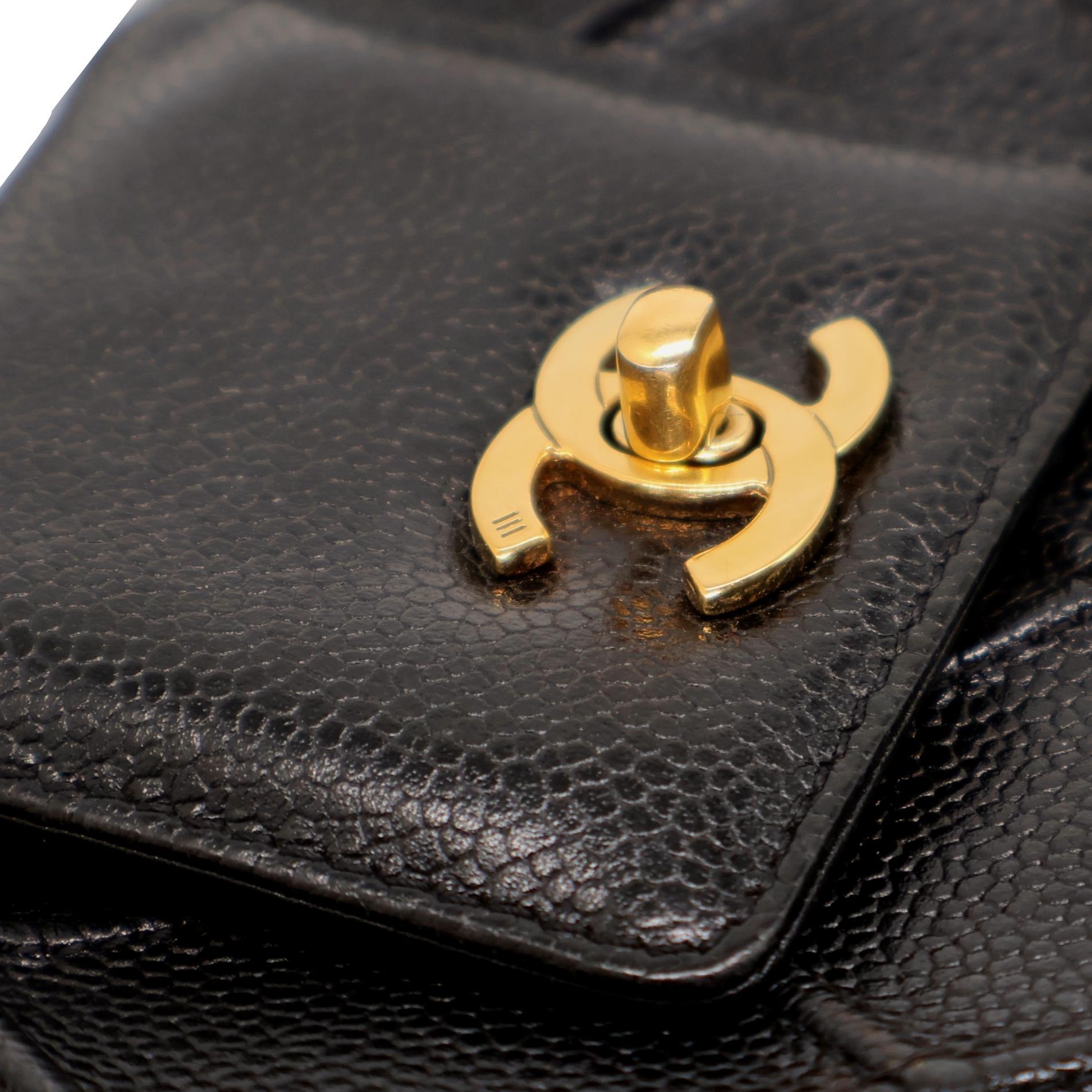 Chanel Vintage Black Reverse Quilted Caviar Leather Shoulder Bag, 1996 - 1997. For Sale 2
