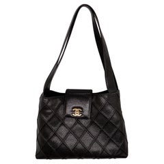 Chanel Used Black Reverse Quilted Caviar Leather Shoulder Bag, 1996 - 1997.