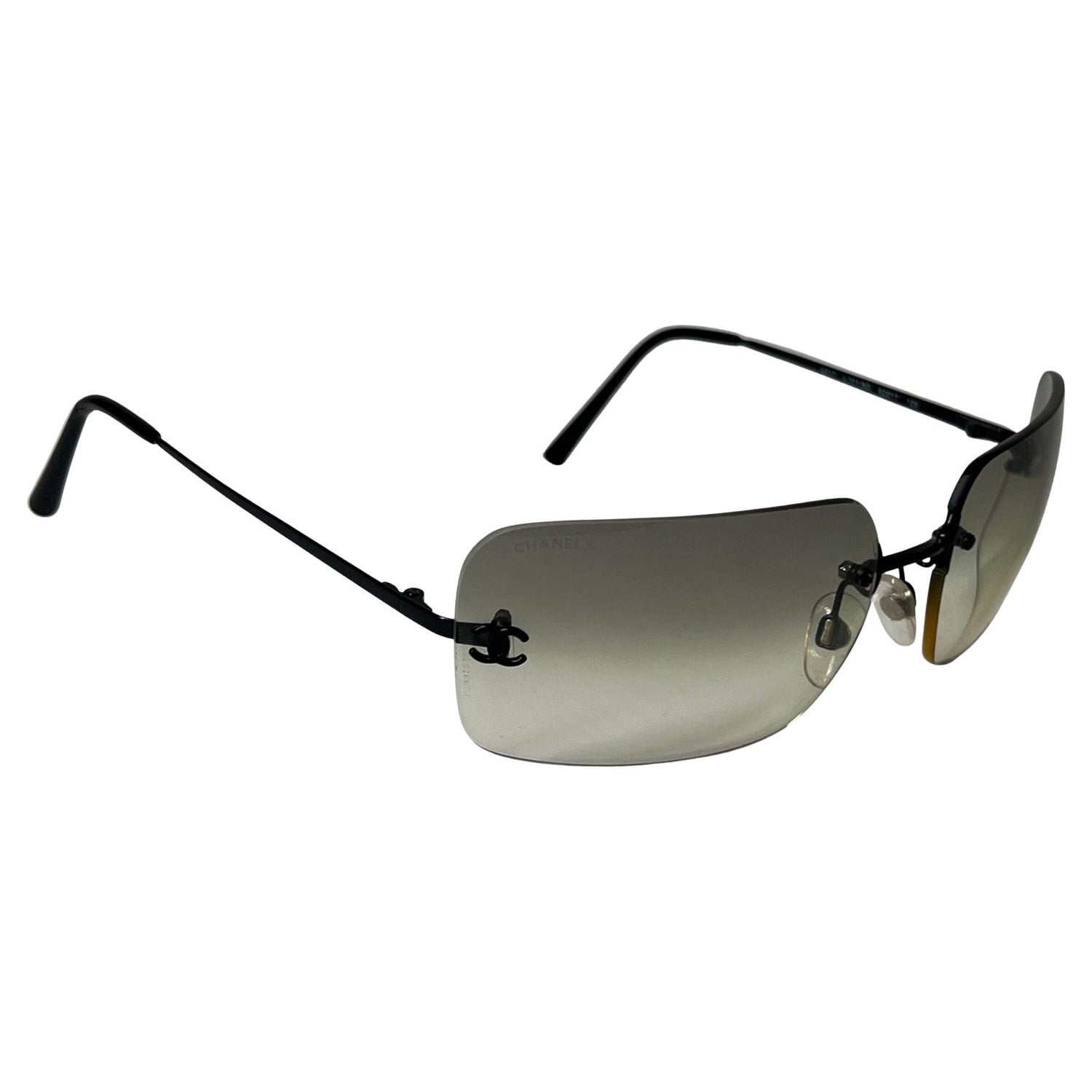 CHANEL Sunglasses Cat Eye Brown Gradient Lens Rimless Gold Metal Titanium  4273T at 1stDibs