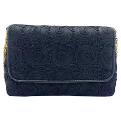 Chanel vintage Black Rose Knitted Fabric Gold Chain Flap Crossbody Bag