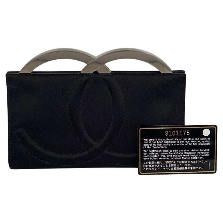 Chanel vintage black satin cc logo letter evening clutch For Sale at  1stDibs