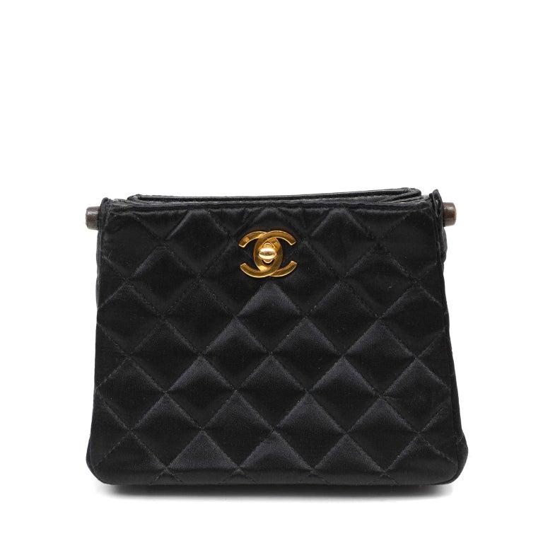 Chanel Vintage Black Satin Double Sided Evening Bag For Sale at 1stDibs