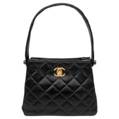 Chanel Vintage Black Satin Double Sided Evening Bag