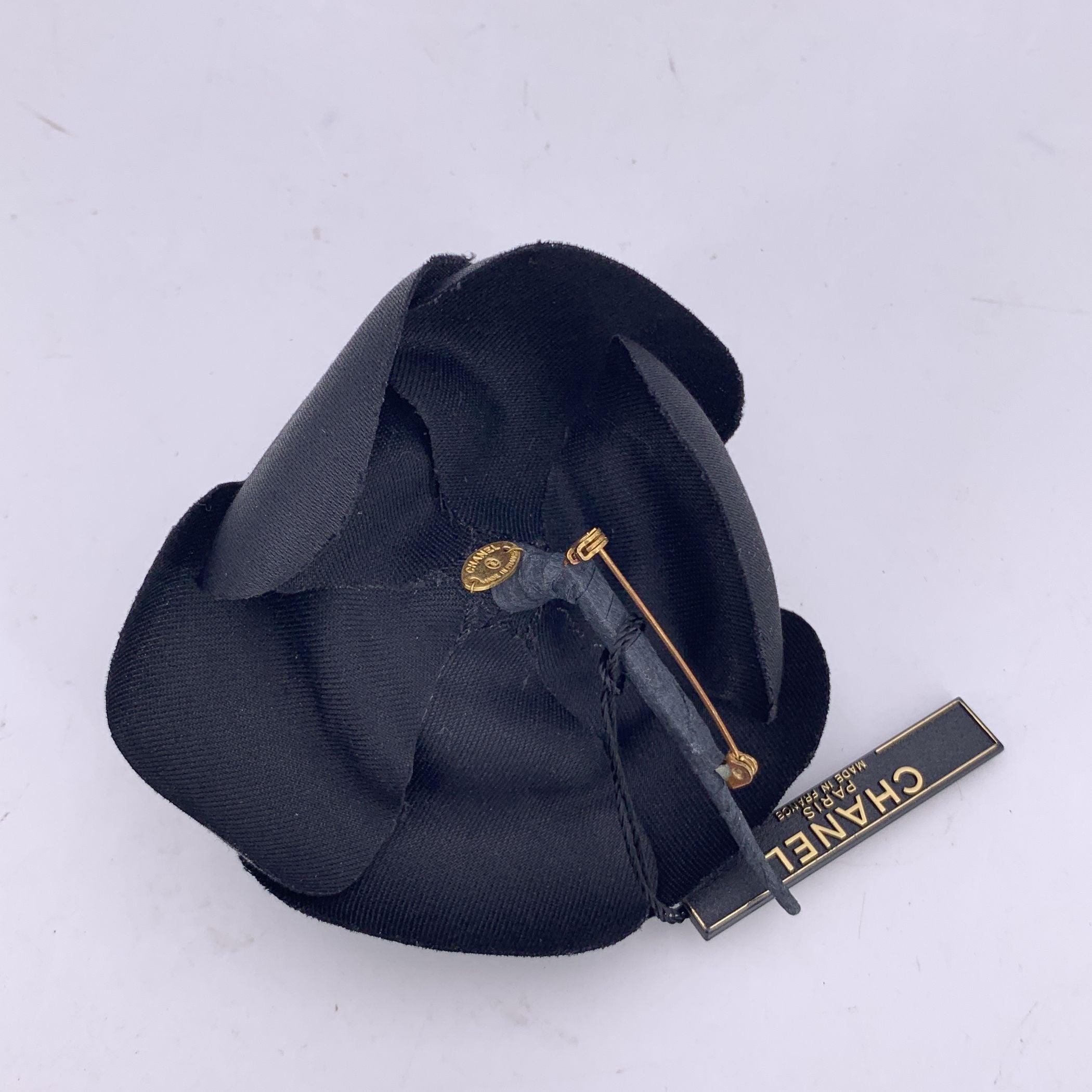 Women's Chanel Vintage Black Satin Flower Brooch Pin Camelia Camellia For Sale