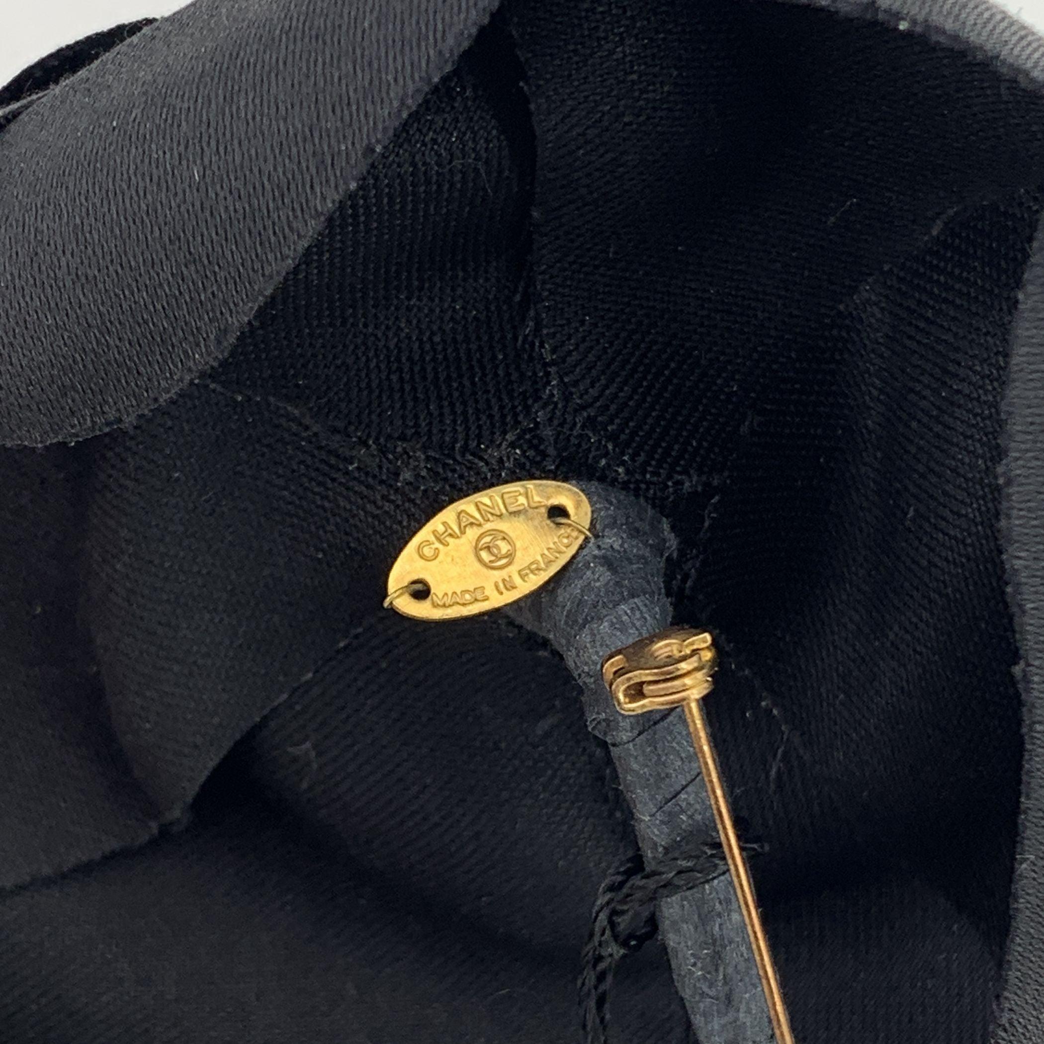 Chanel Vintage Black Satin Flower Brooch Pin Camelia Camellia For Sale 1
