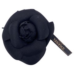 Chanel Vintage Black Satin Flower Brooch Pin Camelia Camellia