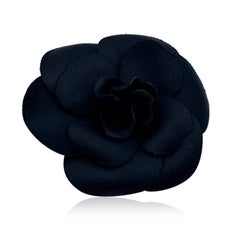 Chanel Vintage Black Satin Flower Camellia Camelia Brooch Pin
